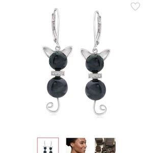 Ross-simons black pear and diamond cat earrings